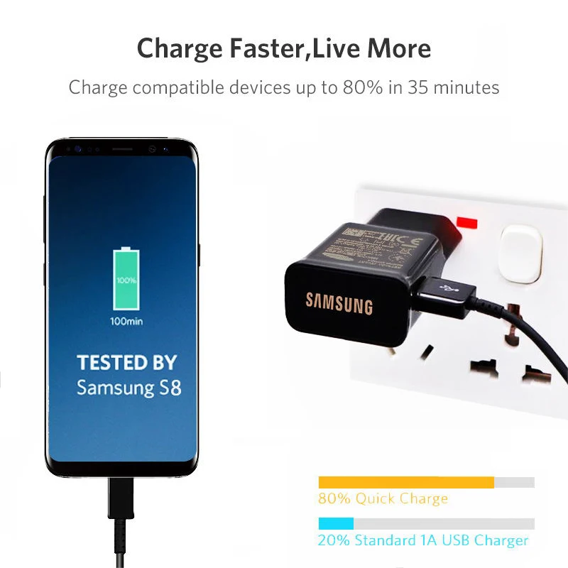 Оригинальное быстрое зарядное устройство Samsung S8 S9 S10 15 Вт 9 В 67 А 1 2 м кабель USB Type C