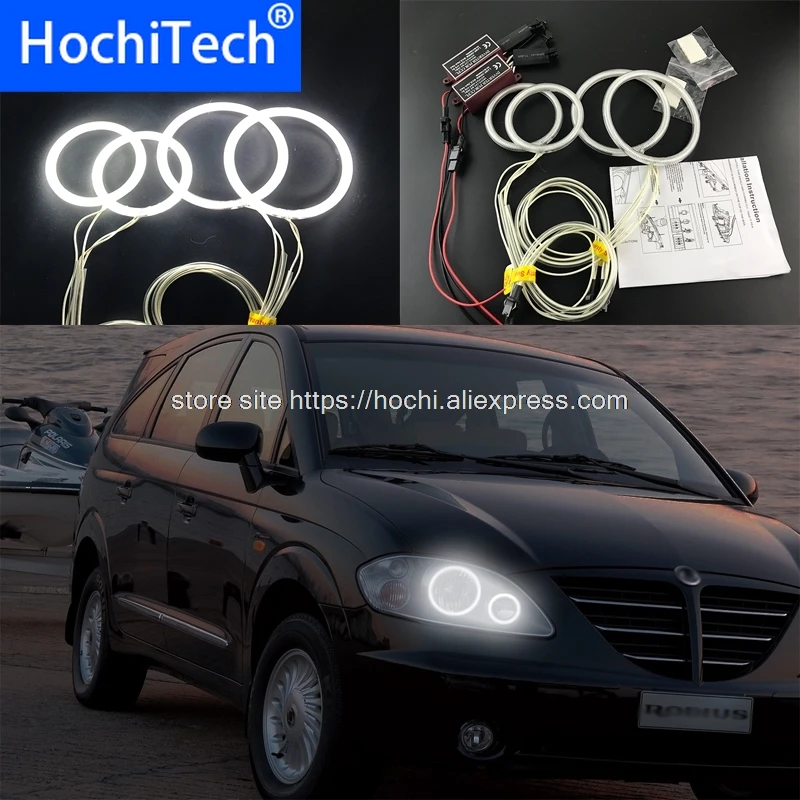 

HochiTech WHITE 6000K CCFL Headlight Halo Angel Demon Eyes Kit angel eyes light for SsangYong Rodius 2004-2013