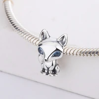hot sale 925 sterling silver beads diy jewelry blue eyed fox charms for european snake chain bracelets for pandora