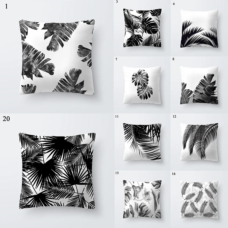

Nordic Decoration Home Tropical Decoration Cushion Cover Pillow Black White Plant Leaves Decor for Home Throw Pillow