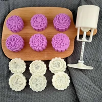 reusable 6pcs4pcs festival cookie decorate 50g plasticstainless steel multi purpose mooncake moulds 3d flower shape