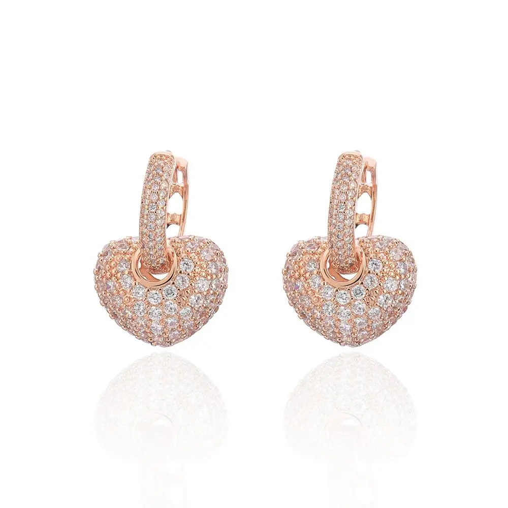 Женские серьги подвески с фианитами цвета розового золота и серебра