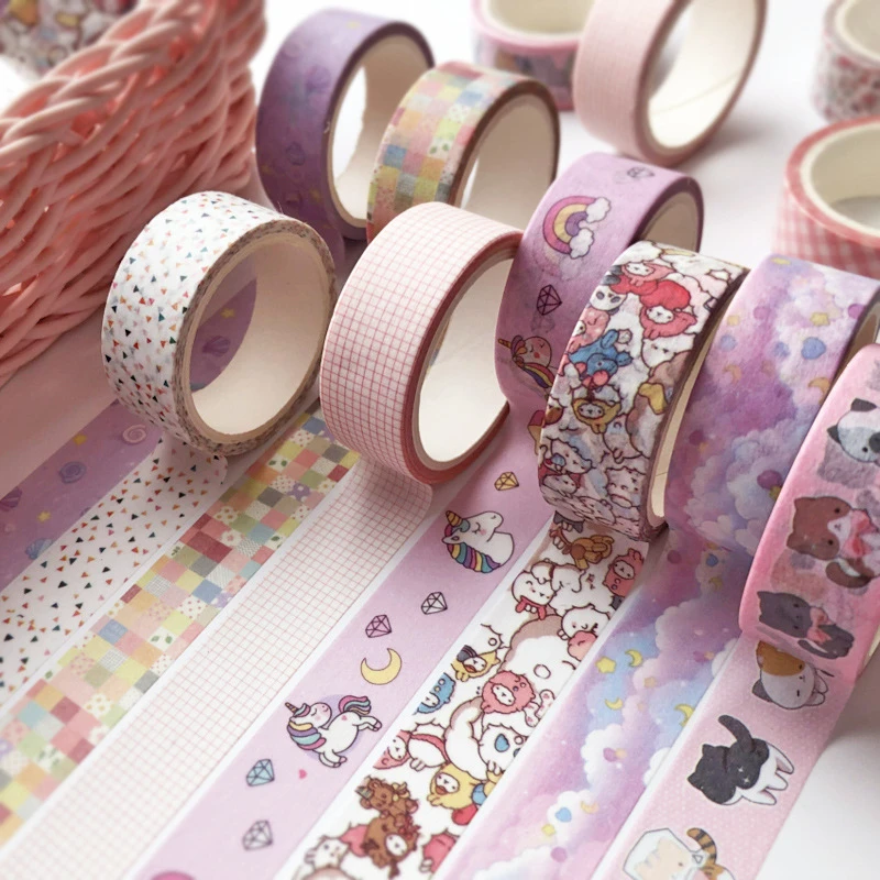 Единорог Kawaii Розовый мир золотой Декоративная клейкая лента Маскировочная Washi Diy Скрапбукинг Стикер Японские канцелярские товары.