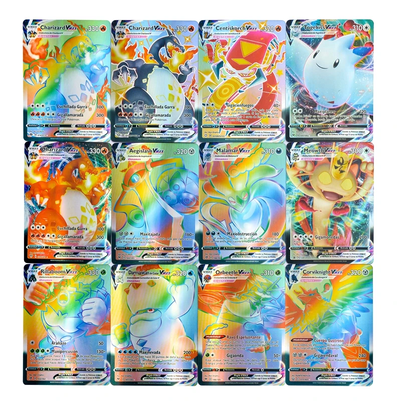 VMAX espa&ntilde;ol tarjetas de Pokemon juego batalla carta comercial de energ&iacute;a brillante tarjetas no repetidas-4