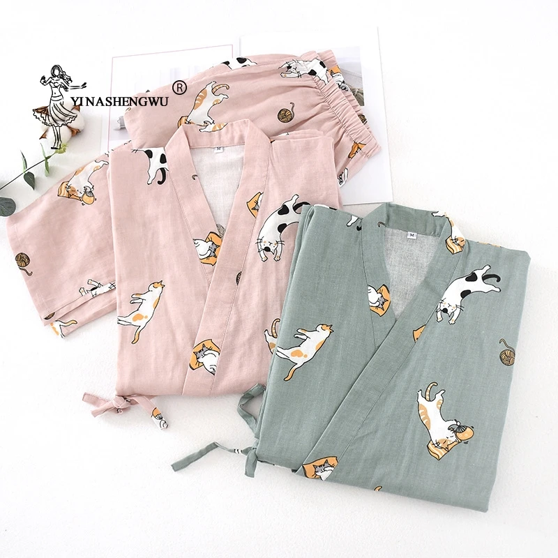 Японский кимоно для кошек унисекс юката кардиган пижамный комплект летний