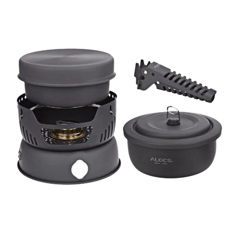 

ALOCS 2-4 Person Outdoor Cookware Camping Alcohol Stove Cook Set for Camping Hiking Picnic Stove with Gripper Pot
