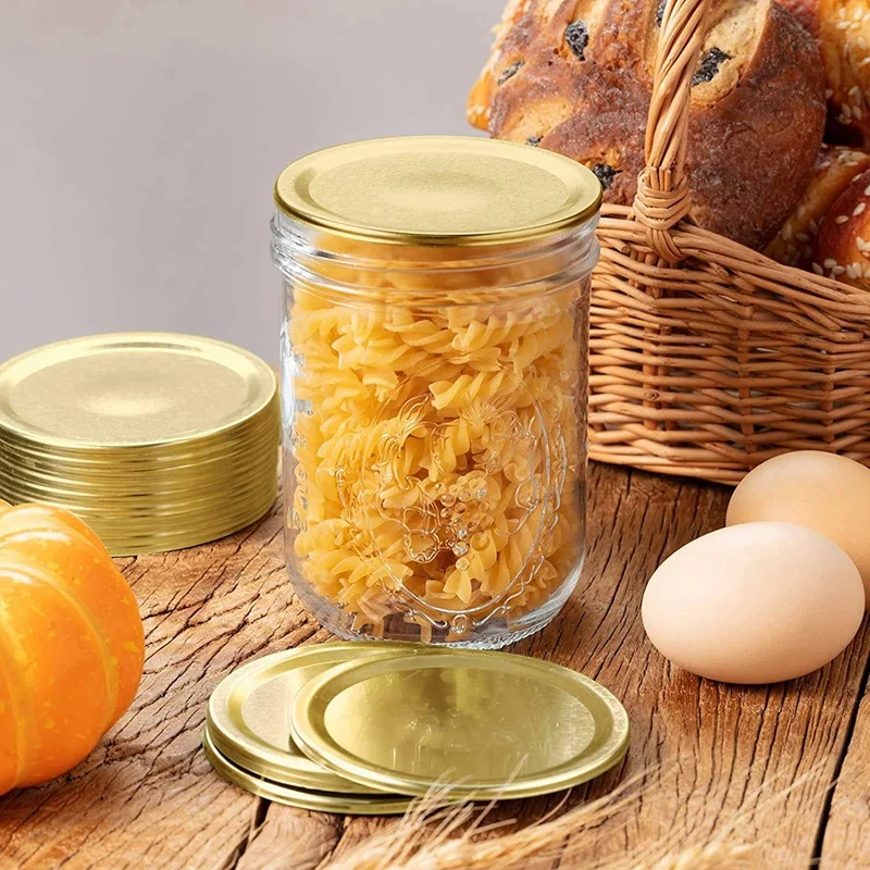 

60 Pieces Split-Type Lids Metal Canning Jar Lids Leak Proof Storage Solid Caps with Silicone Rings Compatible