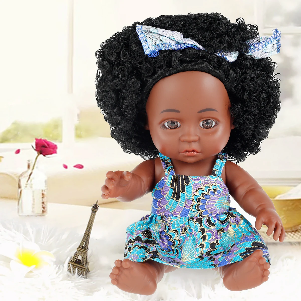 

NPK 25 cm Flexible Bebe Doll Reborn Baby Girl Maddie Black Skin African American Baby Handrooted Hair with Bottle and Pacifier