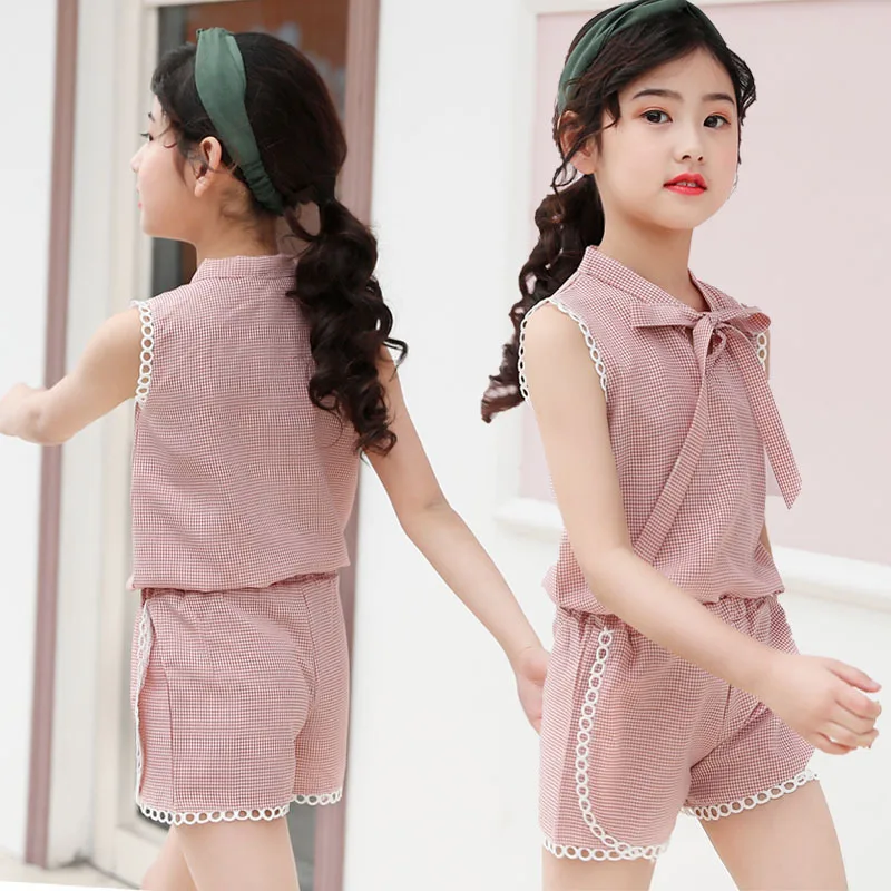 Детская одежда летний костюм для девочек новинка 2020 клетчатая Одежда Детский