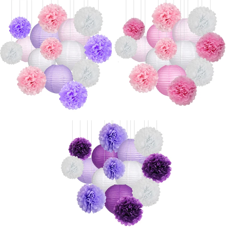 

15Pcs Decorations Paper Flower Ball Paper Paper Lanterns Set Party Wedding Birthday Festival Supplies Home Decoration