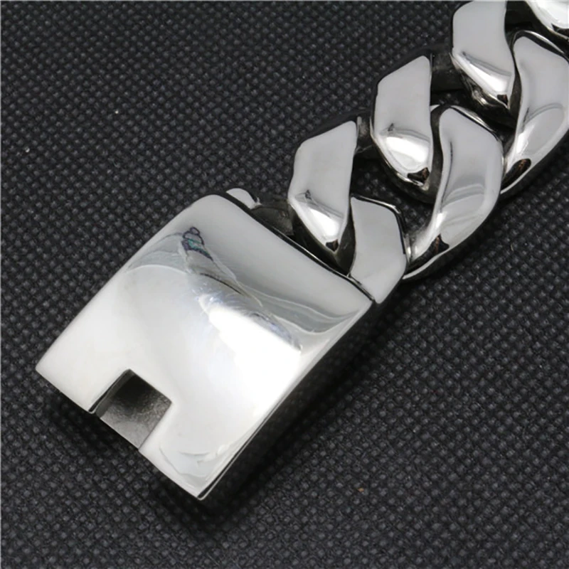 24ММ 316Л Нержавеющая сталь Браслет Кюрб Кубань Огромная Тяжелая Серебряная Цепь Оптовая Ювелирные изделия Мужской Мальчики Регулируемая Длина на