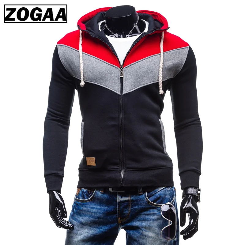 

Мужская толстовка с капюшоном ZOGAA, повседневные толстовки с цветными блоками, куртки с капюшоном на молнии, Мужская тонкая спортивная одежд...