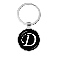 classic black a z 26 english letters key chain simple initial name art photo glass dome keychain keyring accessories