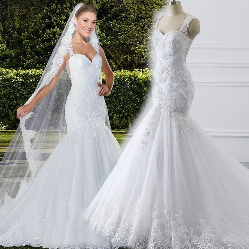 Miaoduo vestidos de novia Tank Illusion Back Appliques кружевные свадебные платья длинный халат de mariage Ghana Новое свадебное платье русалки