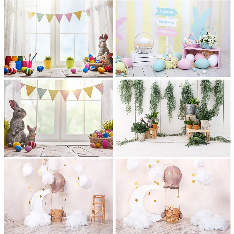 

SHENGYONGBAO Spring Easter Photography Backdrop Rabbit Flowers Eggs Wood Board Photo Background Studio Props 2021318FH-51