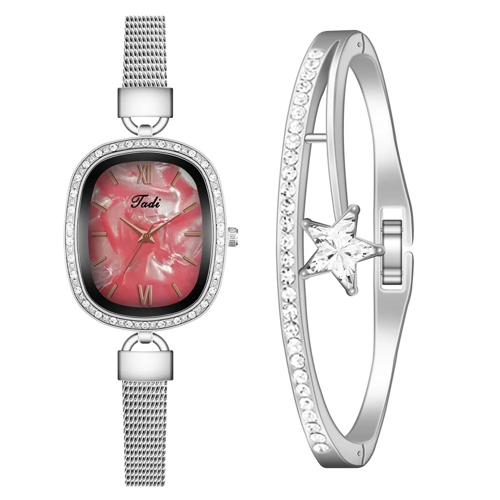 [Часы + браслет] сверхтонкие женские часы с серебристым жемчугом и циферблатом