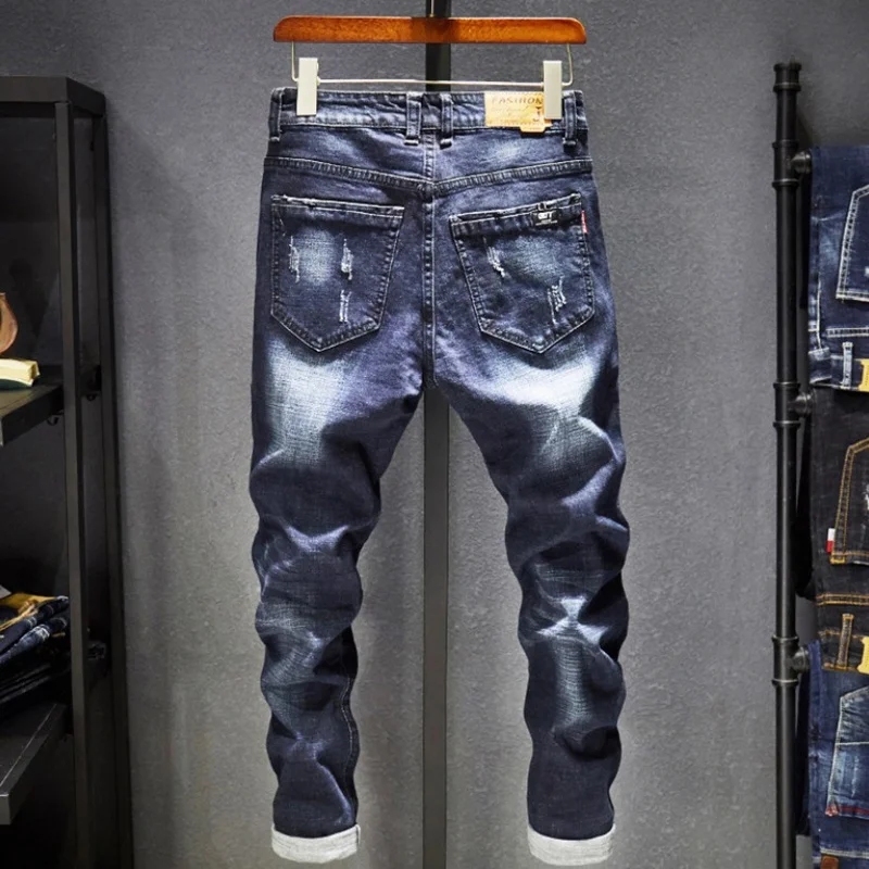 New Style Men's Jeans Classic Cowboy Stretch Slim Fashion Pencil Pants Casual Abrade Trousers High Quality Denim Pants