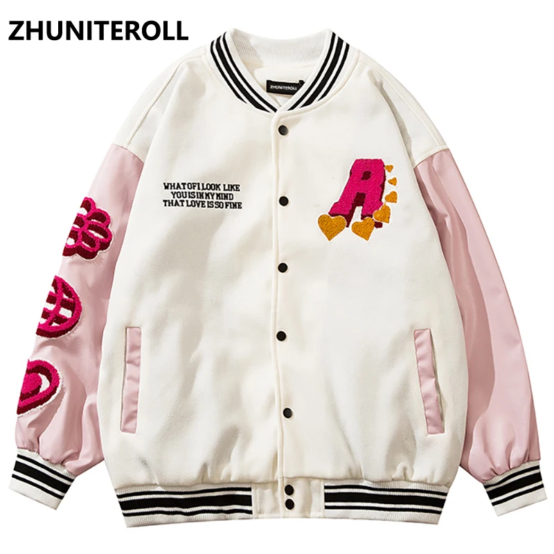 

Letter Towel Embroidery Jacket Men Patchwork Harajuku Bomber Fashion Baseball Coats Streetwear High Street Casual Tops Clothing