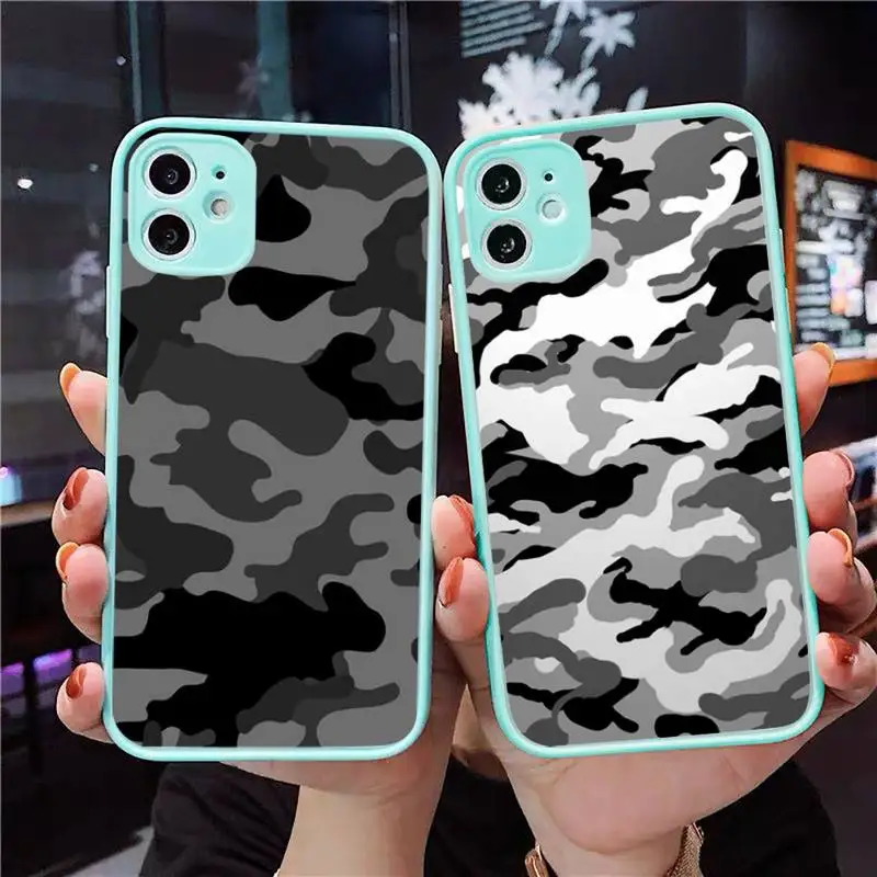

Camouflage Pattern Camo military Army Phone Case Clear matte transparent For blue iPhone 7 8 x xs xr 11 12 pro plus max mini