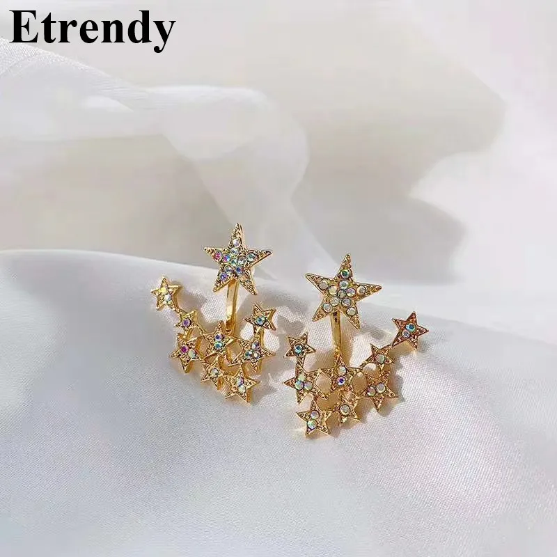 Женские серьги гвоздики со звездами спереди и сзади|Серьги-гвоздики| |