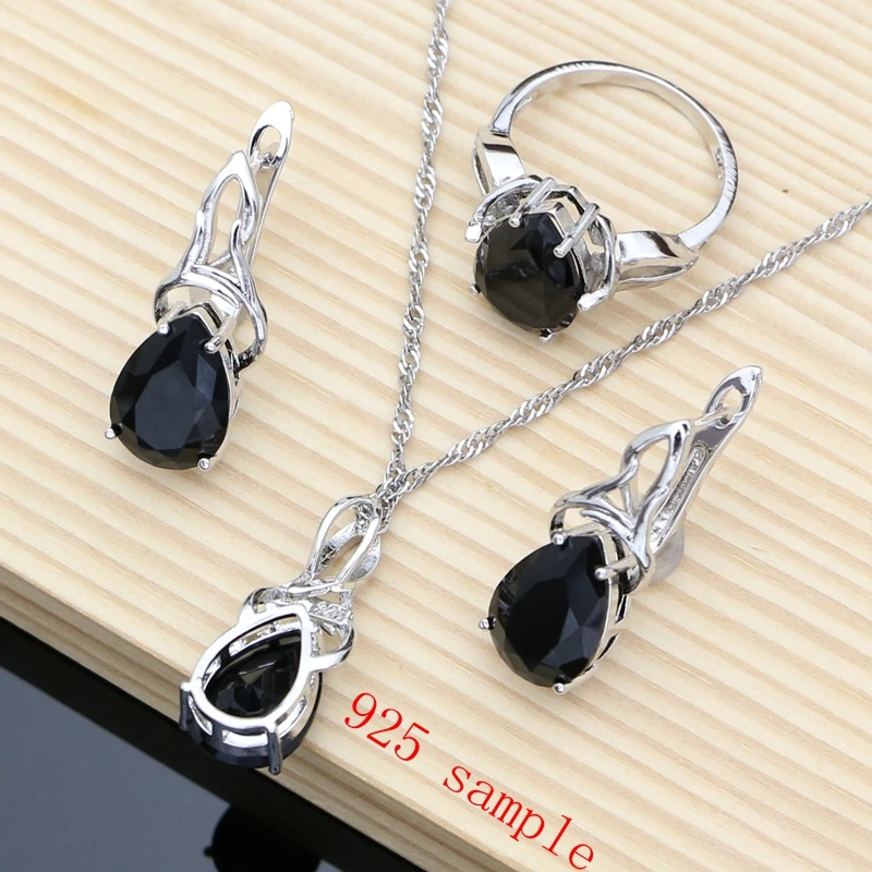 925 пробы серебряная бижутерия Комплекты Drop черные сапфировые серьги с жемчугом