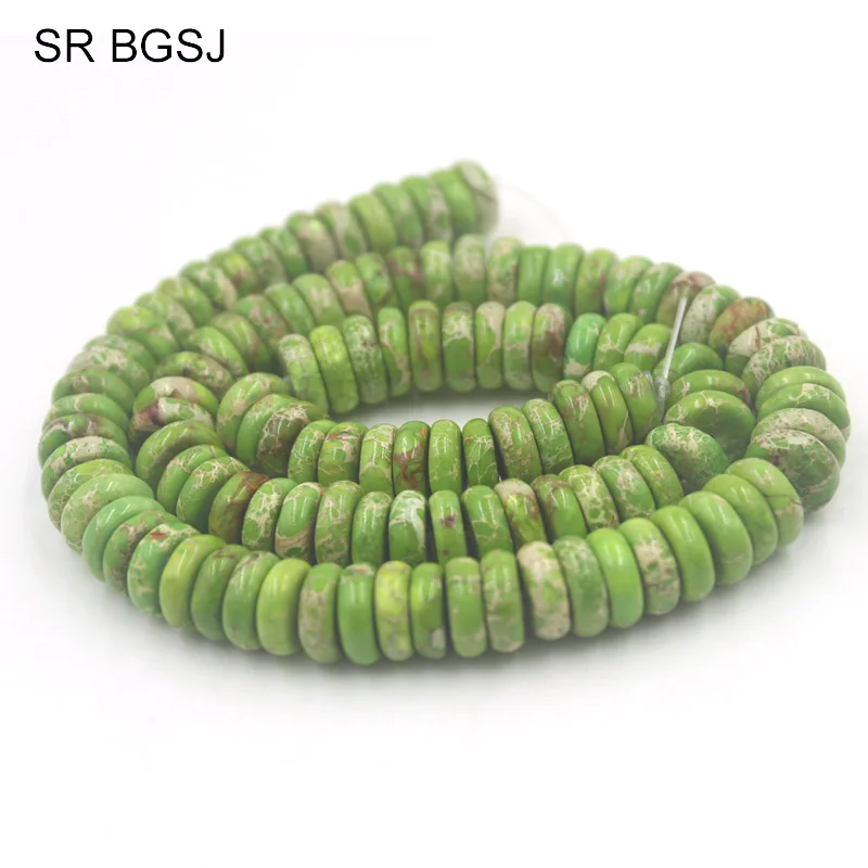 Бесплатная доставка BGSJ 3x10 мм Rondelle морской осадочный яшма зеленый драгоценный