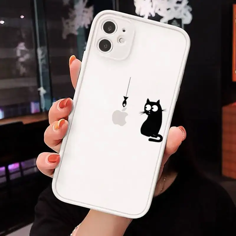 

Cute Cat Black Cat Cartoon Phone Cases Matte Transparent for iPhone 7 8 11 12 s mini pro X XS XR MAX Plus cover funda