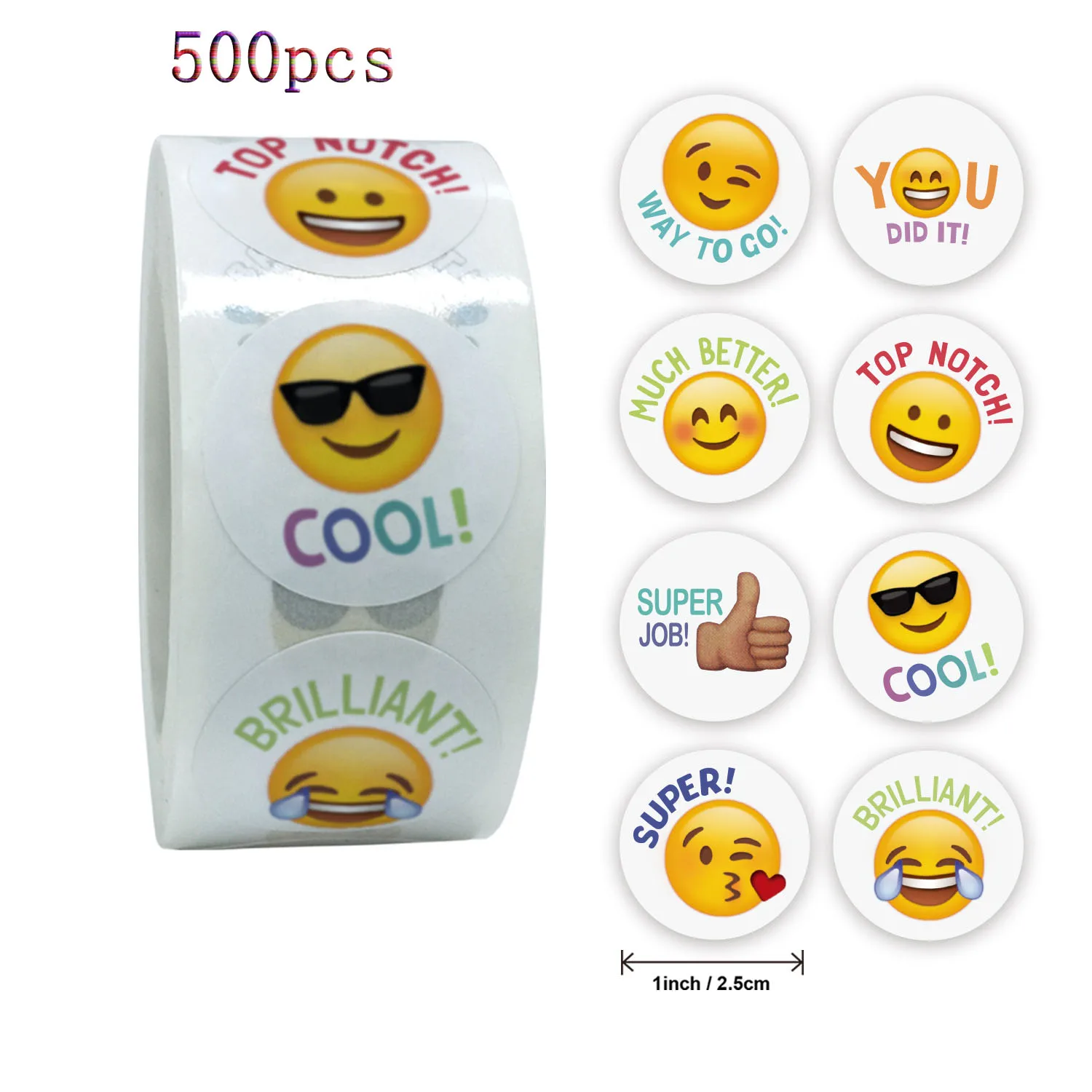 

Qiduo 500Pcs/roll Smiley Face Sticker for Kids Reward Sticker Labels Happy cute gifts Toys stationery teacher kawaii stickers