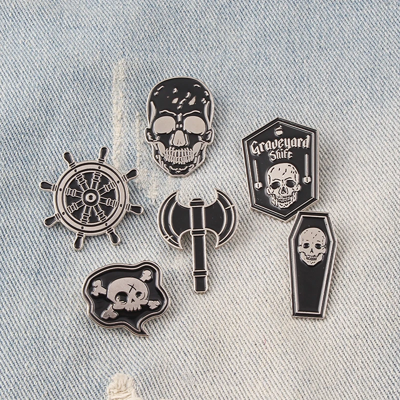 Темнота пиратские булавки Скелет Череп гроб Ax пиратский флаг руль брошь значки