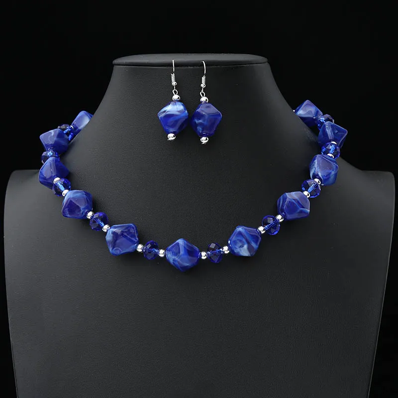 Bride Wedding Acrylic Jewelry sets Necklace Earrings Sets Small Jewelry Accessories necklace earring set for women gift - Окраска металла: KFB0472-5