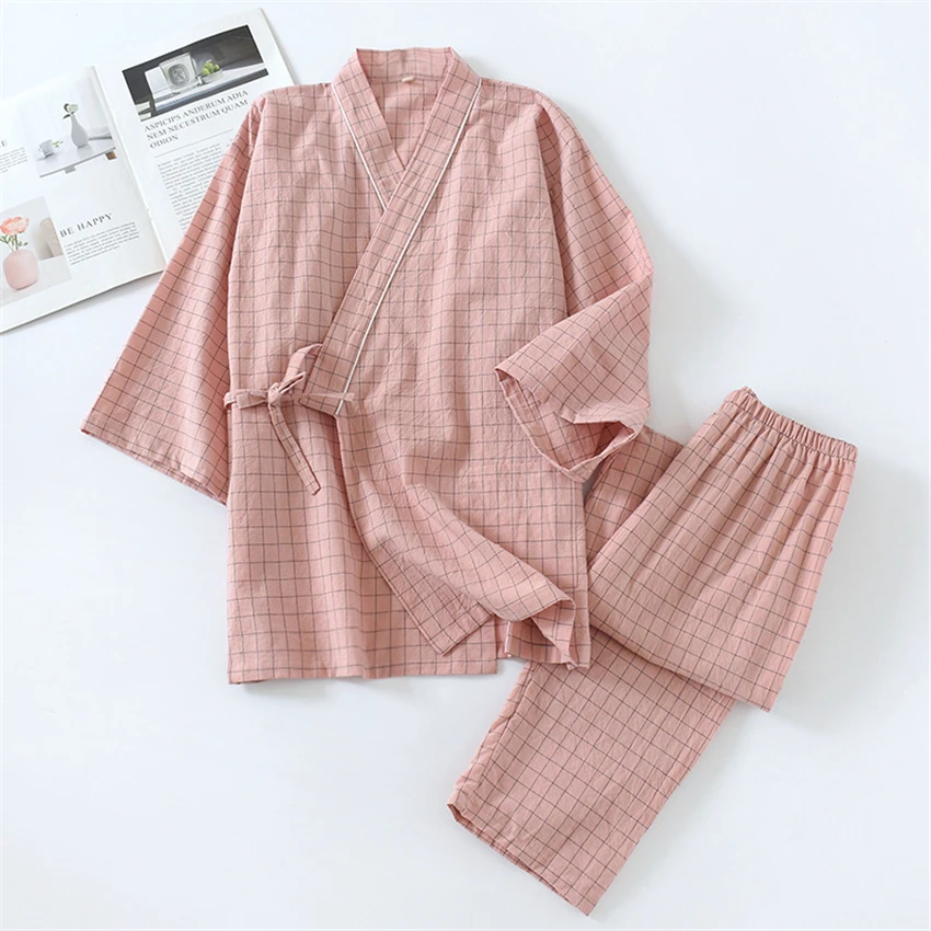 Пижамы 3 цветов японское кимоно набор юката мужские женские летние хлопковые в