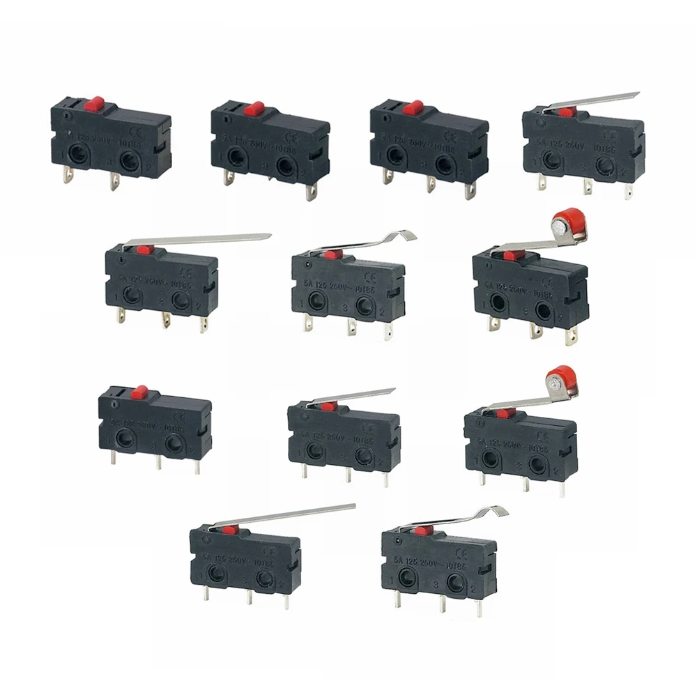 

5Pcs Mini Micro Limit Switch NO NC 3 Pins PCB Terminals SPDT 5A 125V 250V 29mm Roller Arc lever Snap Action Push Microswitches