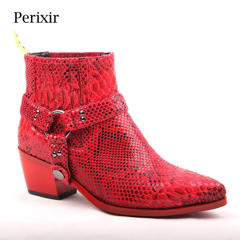 Женские ботинки со змеиным принтом Perixir 2020 новый стиль остроносые женские из
