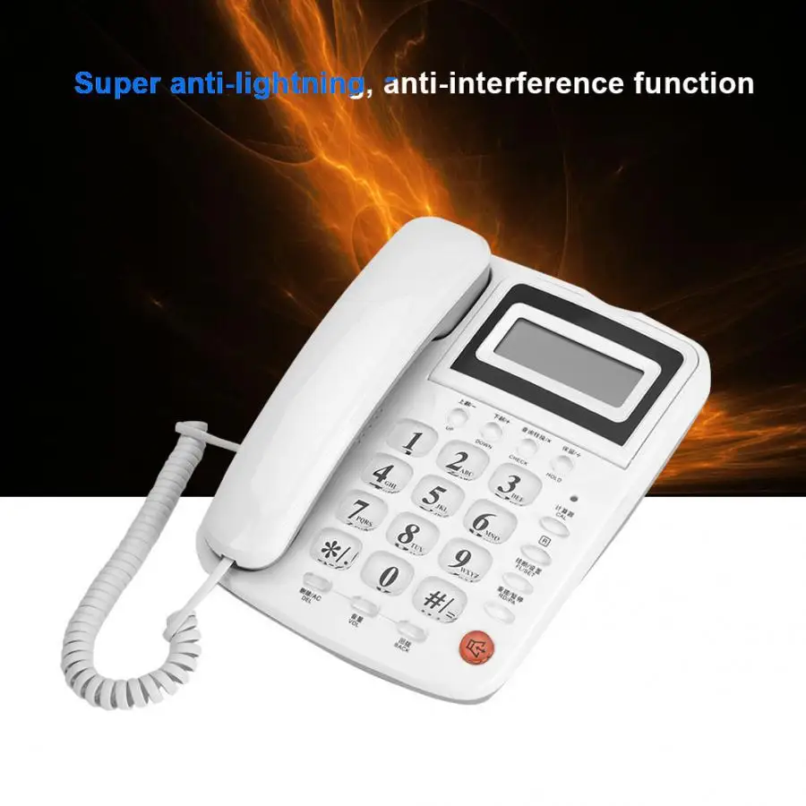 Белый домашний офисный телефон без аккумулятора Настольный стационарный с