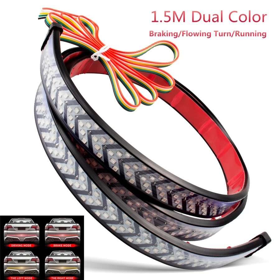 

1.5 meter Red Yellow Truck Tailgate LED Strip Light Bar with Scanning Driving Brake Flowing Turn Signal For Dodge