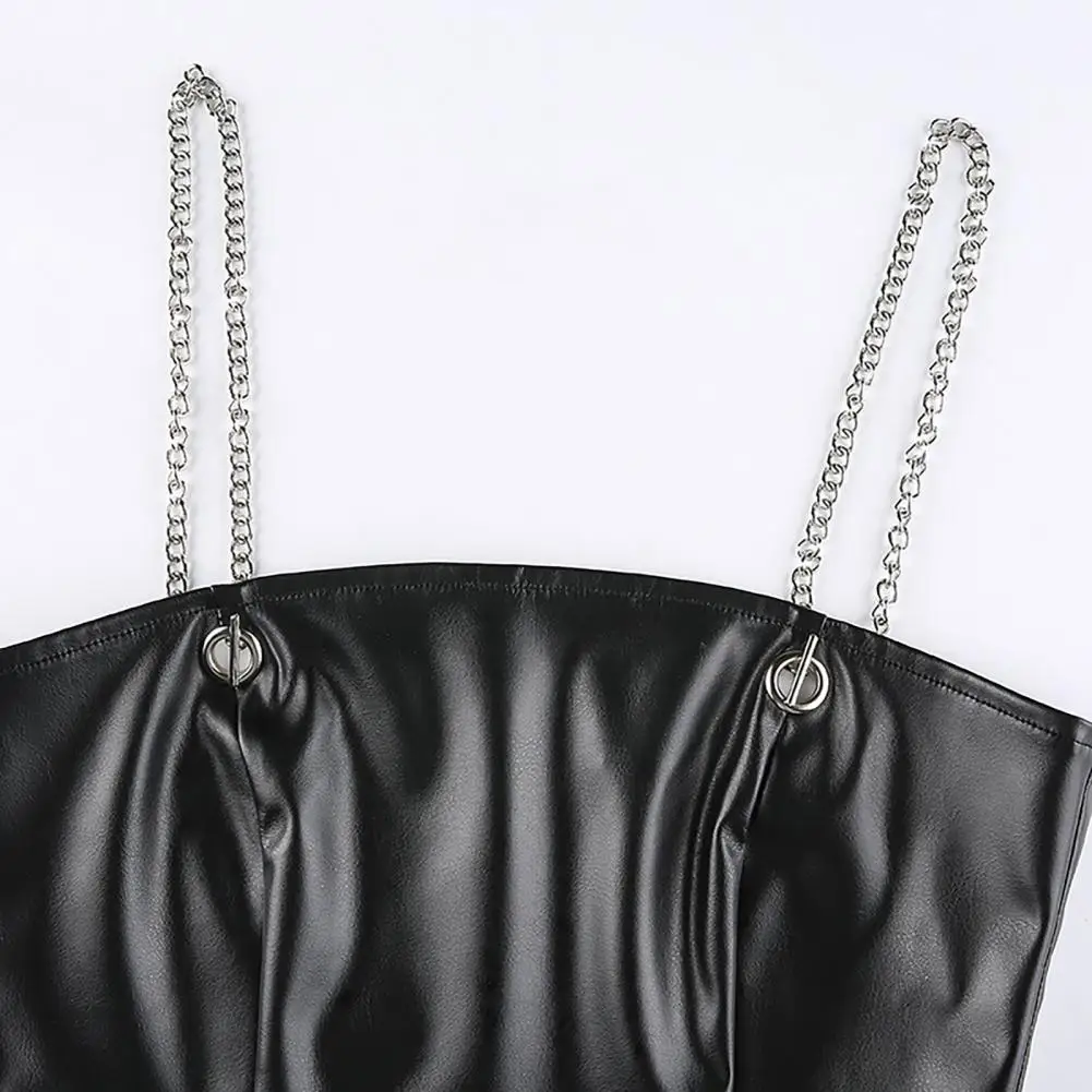 

Camisole Faux Leather Vest Women Sleeveless Chain Spaghetti Strap Tank Top for Summer