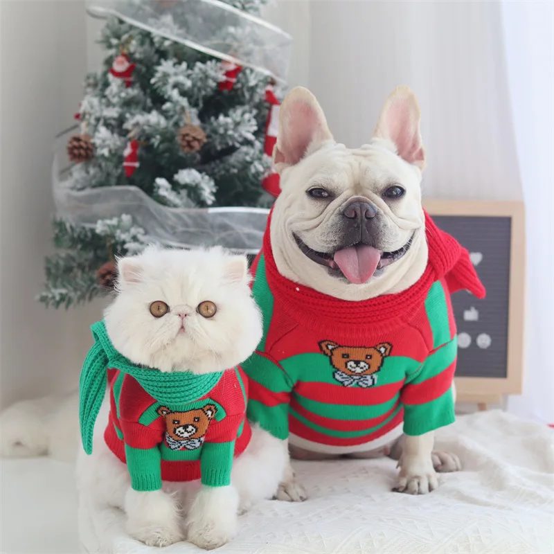 [2021 Hot Sale]Pet Sweater Dog Clothes Christmas Knitted Sweater Pet Warm Fighting Teddy Schnauzer than Panda pet clothes