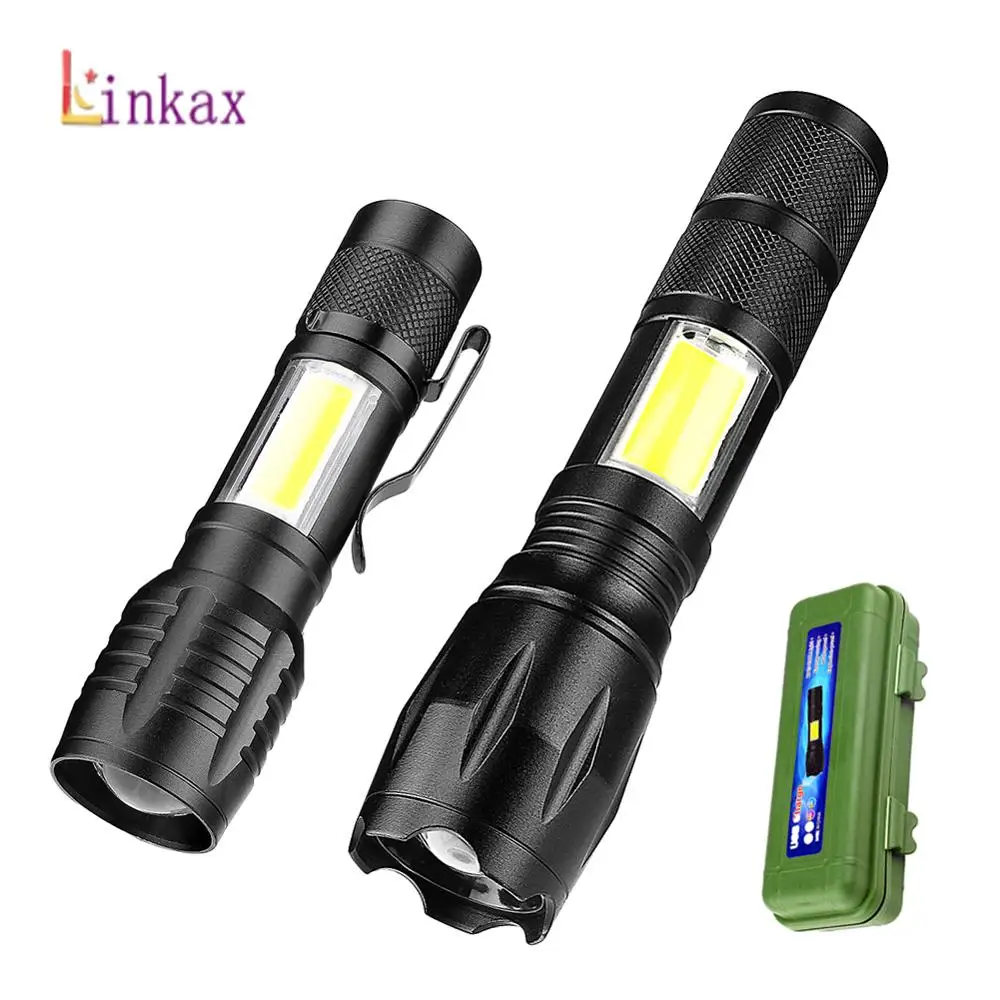 

Светодиодный мини-фонарик Linkax с COB матрицей, Перезаряжаемый USB фонарь T6 для работы, фонарь с фокусировкой для кемпинга, улицы, с чехлом для хр...