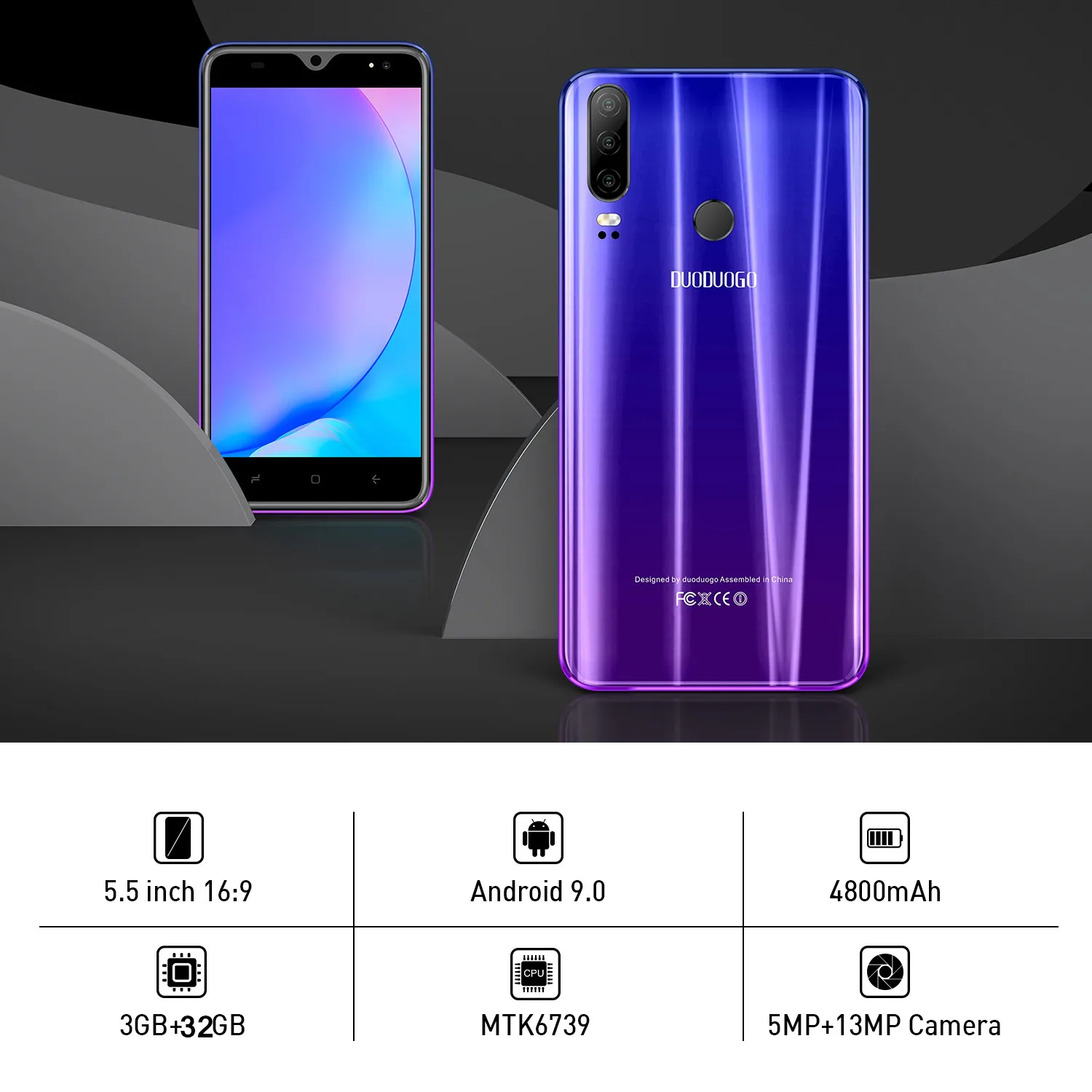 DUODUOGO P30 мобильный телефон Android 9,0 3 ГБ ОЗУ 32 Гб ПЗУ 13MP+ 5MP 5," HD ips 4800mAh отпечаток пальца 4G celular смартфон мобильный телефон