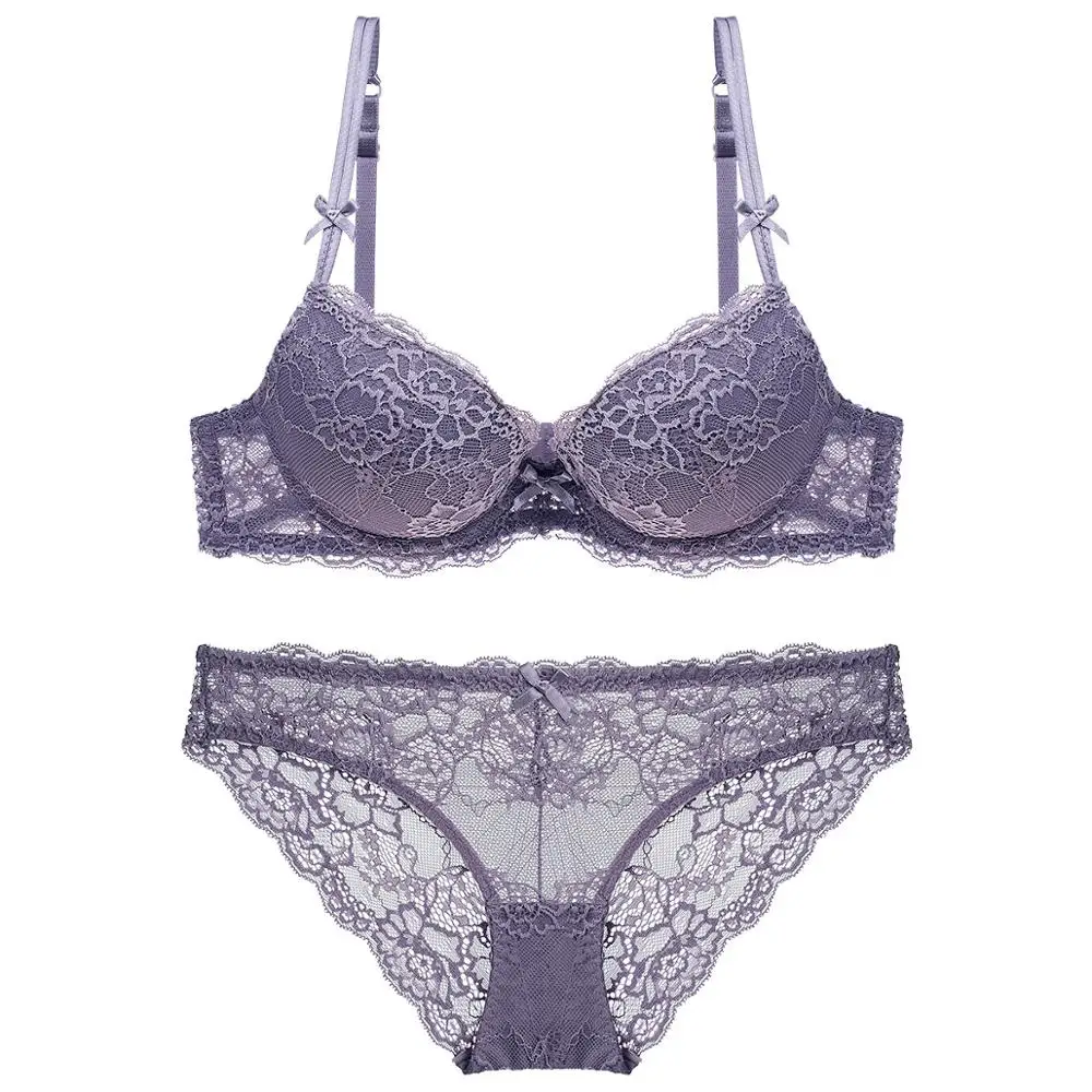 

Lace Thick Cup Gathered Sexy Women's Bra Underwear Luxury Noble Fashion With Steel Ring Fixed Shoulder Bra Set