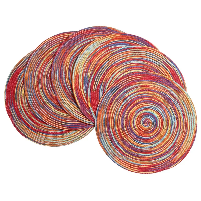 

New Braided Colorful Round Place Mats for Kitchen Dining Table Runner Heat Insulation Non-Slip Washable Fall Placemats Set of 6
