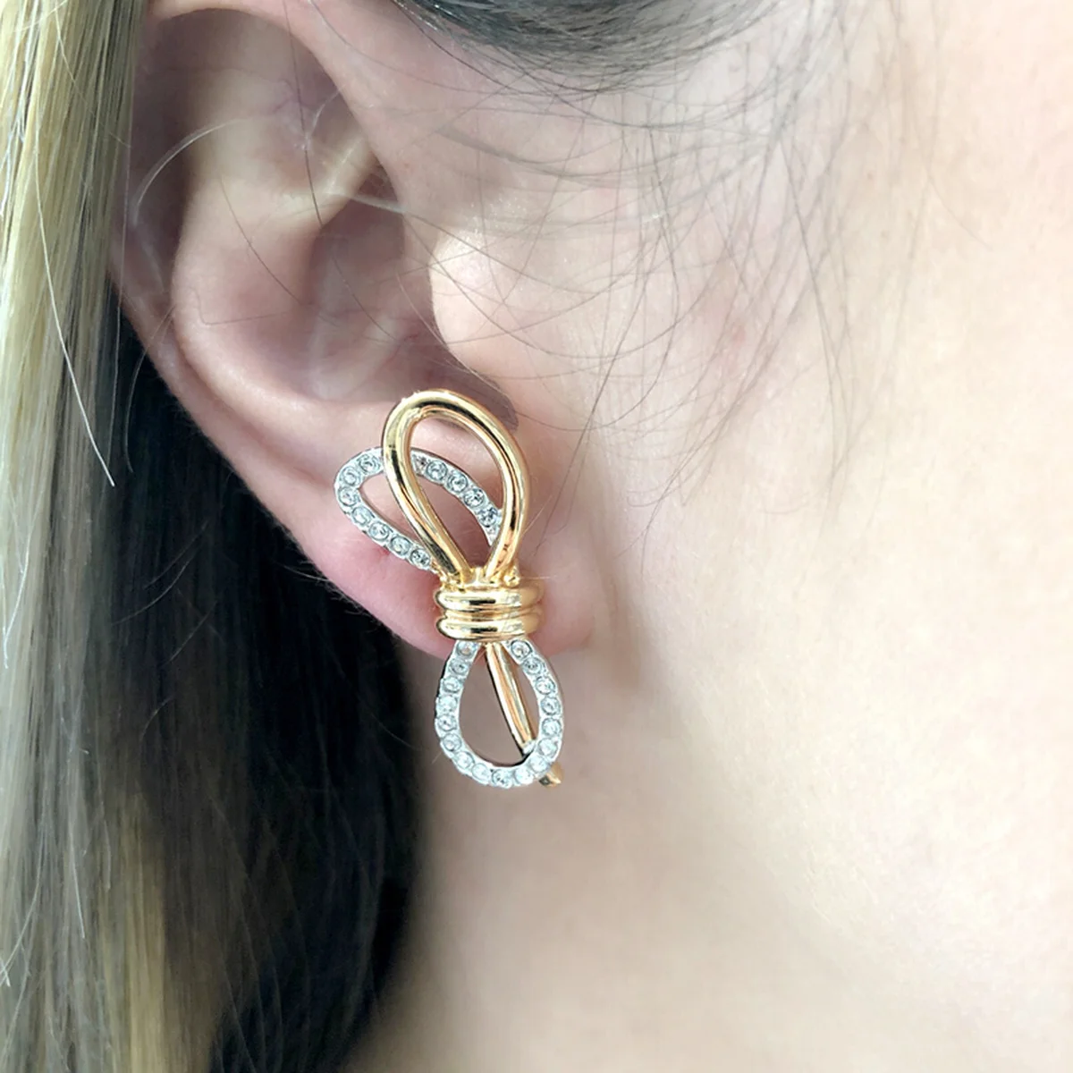 

High quality SWA high end romantic elegant accessories crystal Bow Earrings Charming fashion jewelry