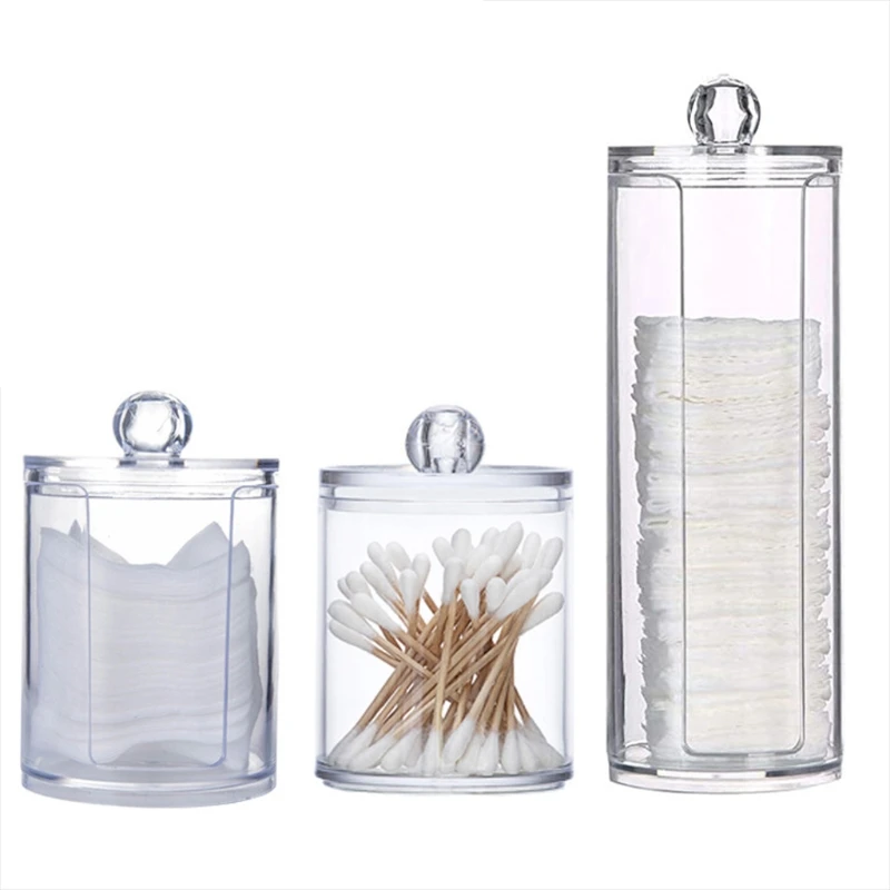 

3pcs Acrylic Clear Makeup Organizer Cotton Swabs Qtip Container Cosmetic Pad Empty Jewelry Storage Box