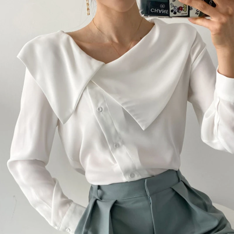 Colorfaith New 2021 Women Spring Autumn Blouse Shirts Fashionable Wild Irregular Elegant Ladies Korean Style Pink Tops BL9761 | Женская