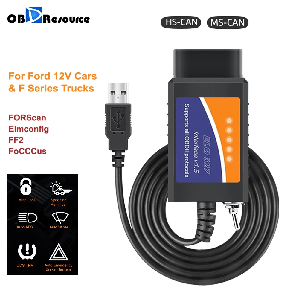 Переключатель ELM 327 V1.5 USB ELM327 для Ford Forscan elmкомандный считыватель кодов OBD2 сканер