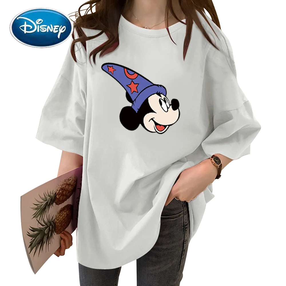 

Модный Микки Маус Дисней, футболка с волшебным мультяшным принтом Harajuku, женские повседневные свободные футболки с коротким рукавом и круглым вырезом, 5 цветов