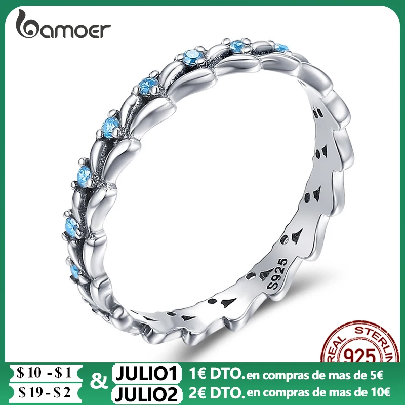 Женские складные кольца Bamoer Blue Ocean Wave маленькие размеры корейский стиль 925 пробы