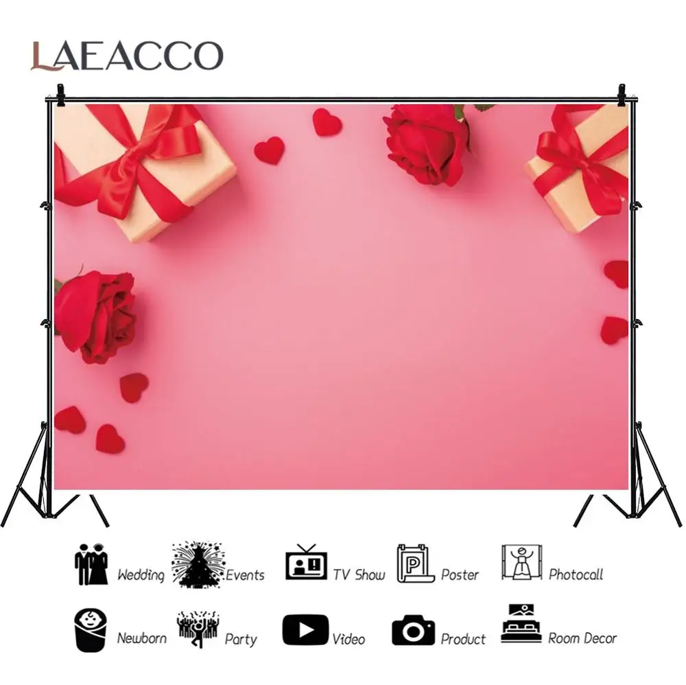 

Pink Backdrops For Photography Red Rose Flowers Gift Happy Valentine's Festivals Love Party Poster Photo Background Photophone
