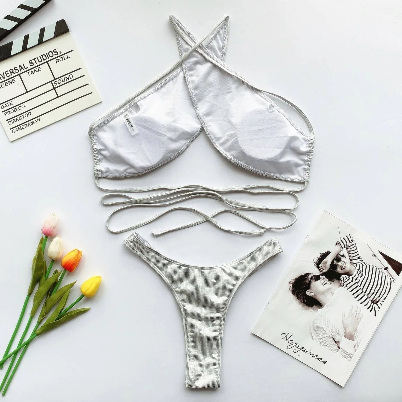 

Hot Sale Sexy Women Brazilian Swimwear Wrap Top Long Ties Textured Bikini