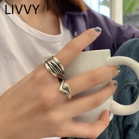 livvy silver color mutil layer line knitting rings open finger rings for women party jewelry 2021 trend